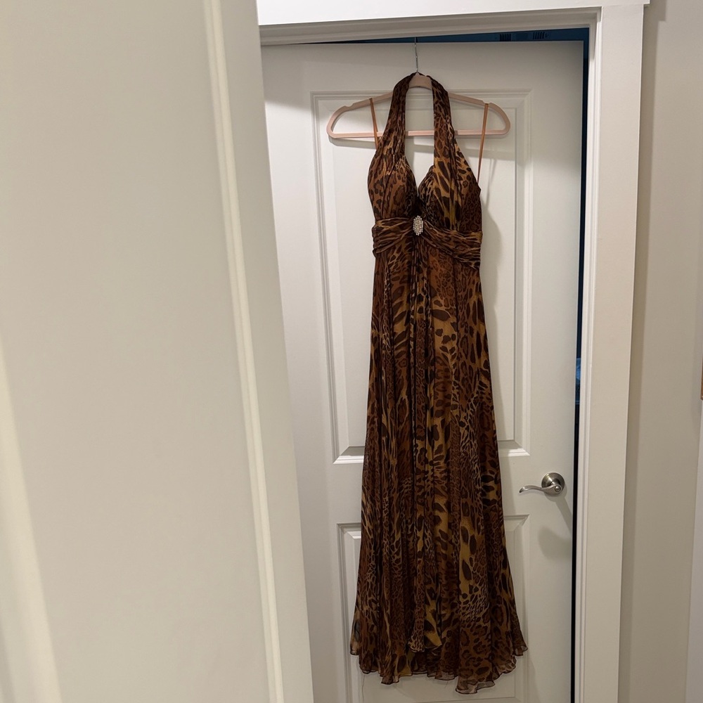 WOW Couture Animal Print Brown Halter Dress